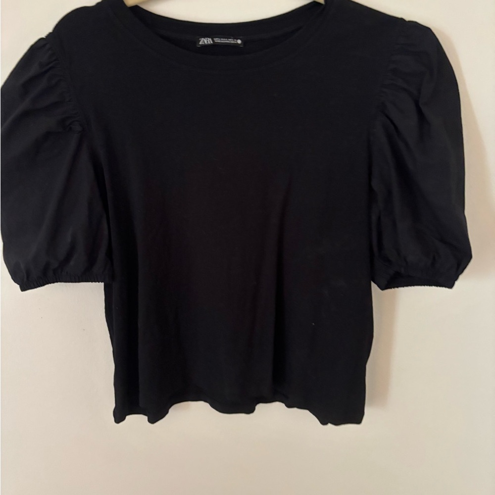Zara Black Puff Sleeve Short-Sleeve Tee